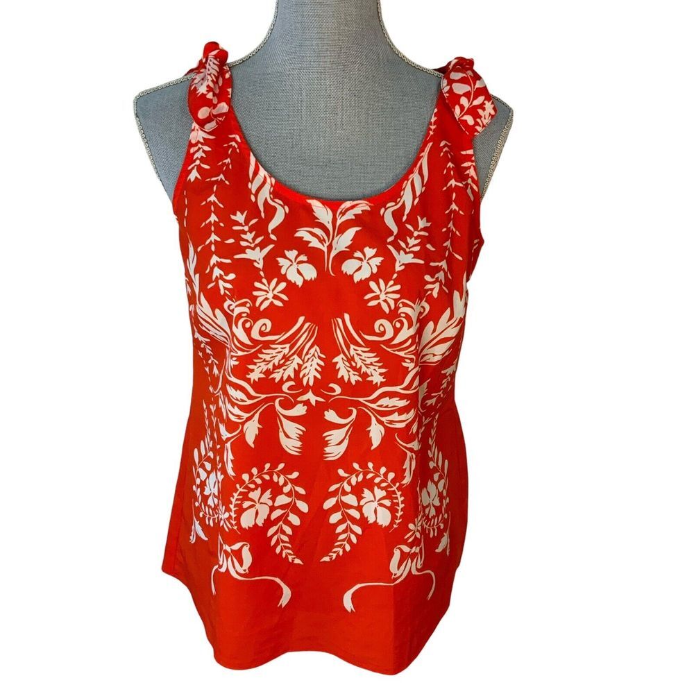 Cabi Womens Small Sleeveless Tank Whimsical Floral Tie Shoulder‎ Preppy Cottage